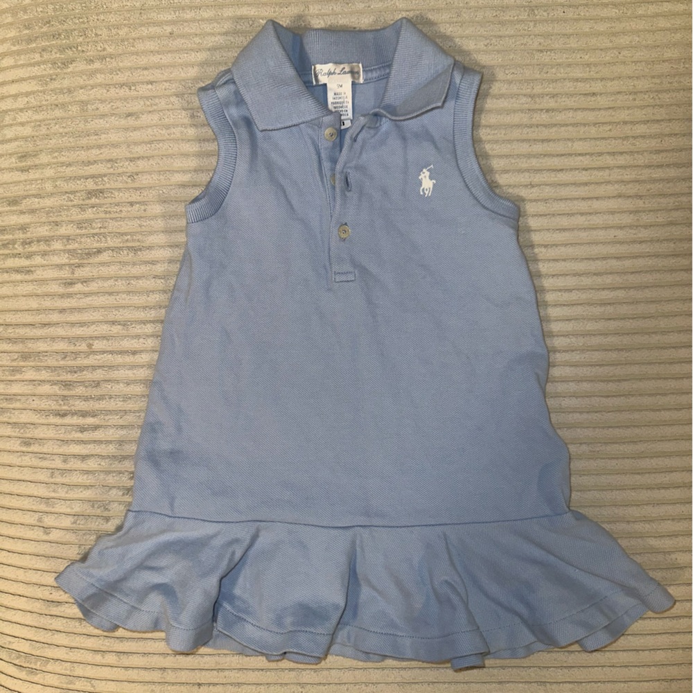 Polo Ralph Lauren Blue Sleeveless Polo Dress with Ruffle Hem